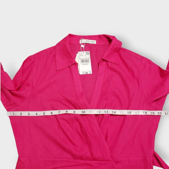 NWT Mango MNG Linen Blend Wrap Maxi Dress Hot Pink Sz 8 Coastal Vacay Casual - Picture 11 of 14